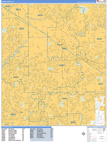 Buena Park Zip Code Wall Map